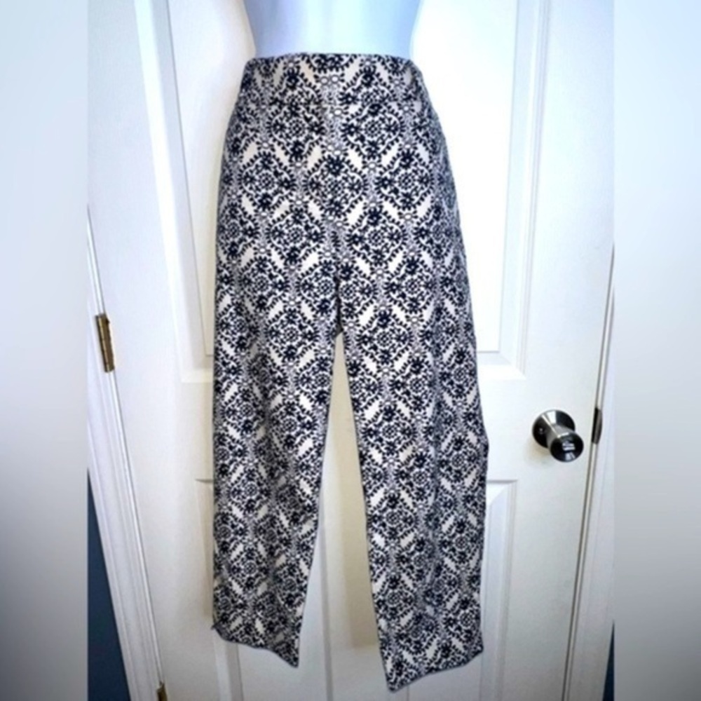 LOFT Petites 10 Marisa Cotton Capri Riveria Dress Pant Black Geo Print Tan 10P